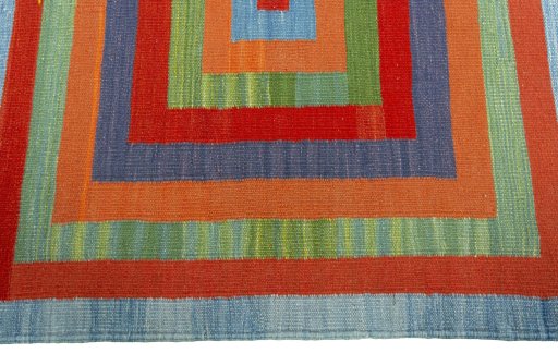 Close-up detail of New Kilim Sofre rug from Turkey showing Wool weave