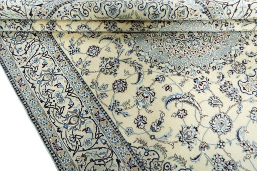 Close-up detail of 2000s Nain rug from Iran / Persia showing Wool weave