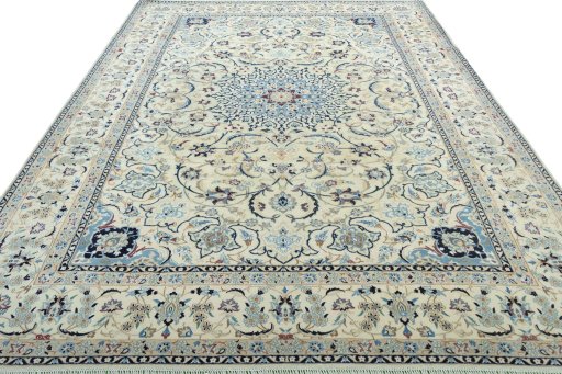 Surface texture of 2000s Nain rug with natural Wool and intricate pattern