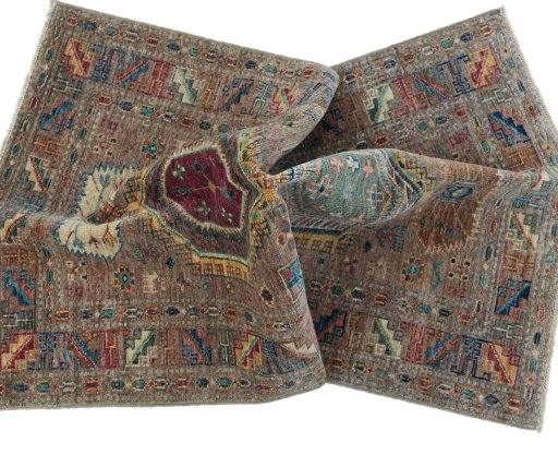 Full view of New Kazak rug from Pakistan, 130 × 79 cm in Brown tones