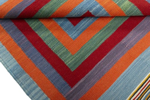 Full view of New Kilim Sofre rug from Turkey, 109 × 99 cm in Multi Color tones