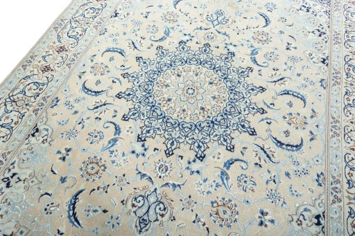 Backside of handmade 2000s Nain rug showing knot structure and weave density