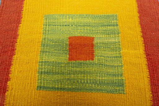 Backside of handmade New Kilim Sofre rug showing knot structure and weave density