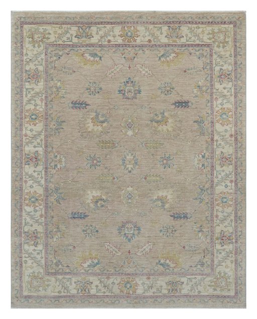 Full view of New Farahan rug from Pakistan, 255 × 195 cm in Beige tones