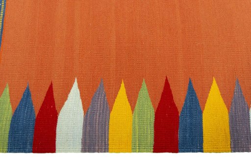 Close-up detail of New Kilim Sofre rug from Turkey showing Wool weave