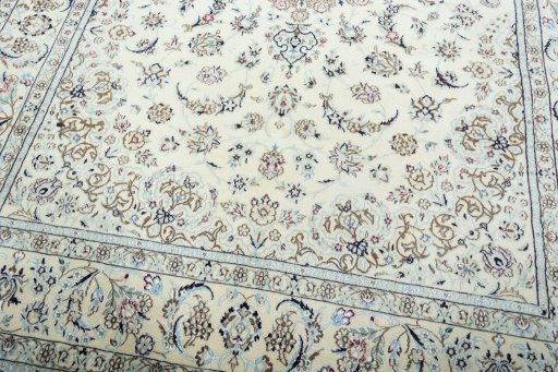 Close-up detail of 2000s Nain rug from Iran / Persia showing Wool weave