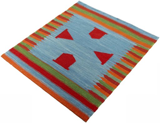 Corner detail of New Kilim Sofre rug showing border pattern and Wool pile