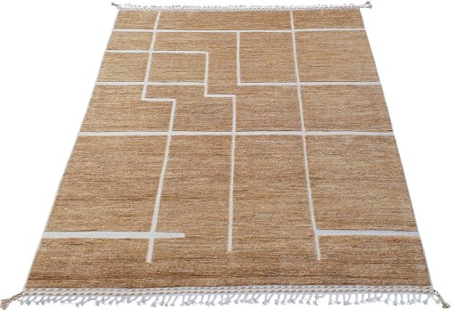 Corner detail of New Morocco rug showing border pattern and Wool pile