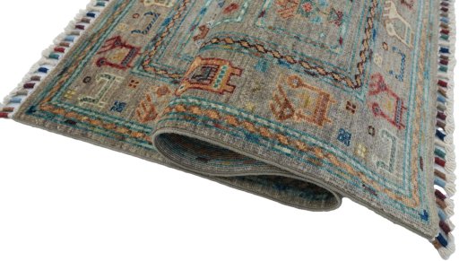 Close-up detail of New Samarkand rug from Pakistan showing Wool weave