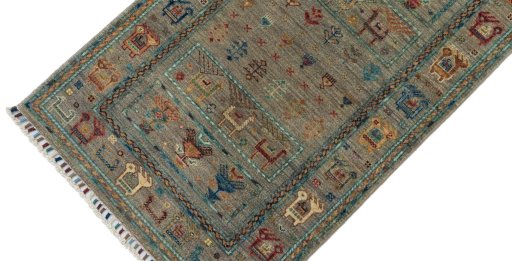 Backside of handmade New Samarkand rug showing knot structure and weave density