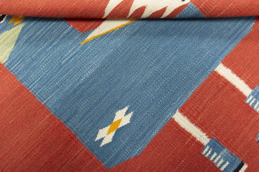 Full view of New Kilim Dastan rug from Turkey, 104 × 97 cm in Multi Color tones
