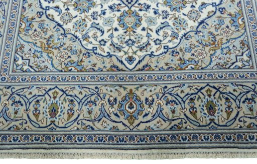 Full view of 2000s Kashan rug from Iran / Persia, 291 × 198 cm in Beige tones