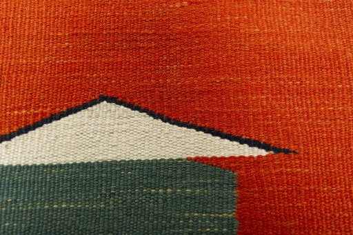 Backside of handmade New Kilim Dastan rug showing knot structure and weave density