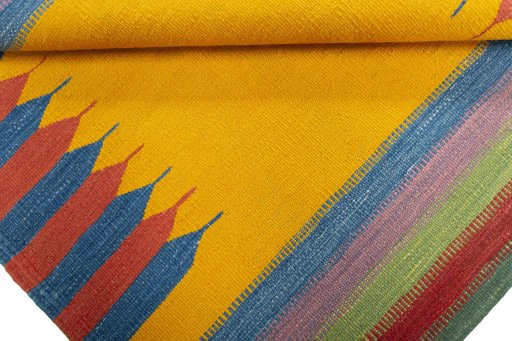 Full view of New Kilim Sofre rug from Turkey, 101 × 98 cm in Multi Color tones
