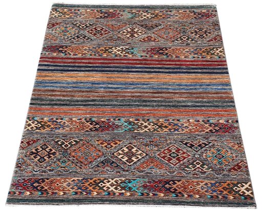 Corner detail of New Samarkand rug showing border pattern and Wool pile