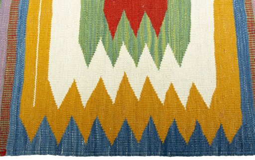Close-up detail of New Kilim Sofre rug from Turkey showing Wool weave