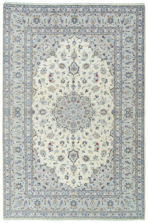 Full view of 2000s Kashan rug from Iran / Persia, 290 × 198 cm in Beige tones