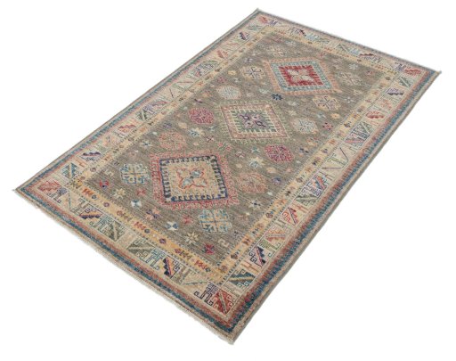 Close-up detail of New Kazak rug from Pakistan showing Wool weave