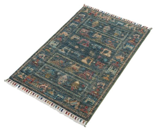 Close-up detail of New Samarkand rug from Pakistan showing Wool weave