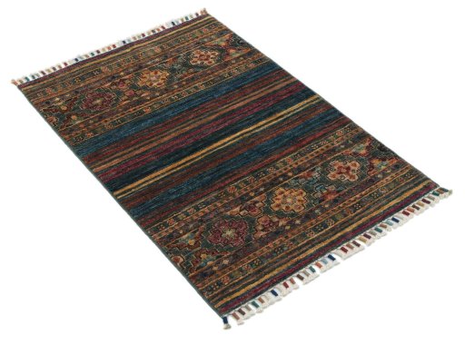 Corner detail of New Samarkand rug showing border pattern and Wool pile
