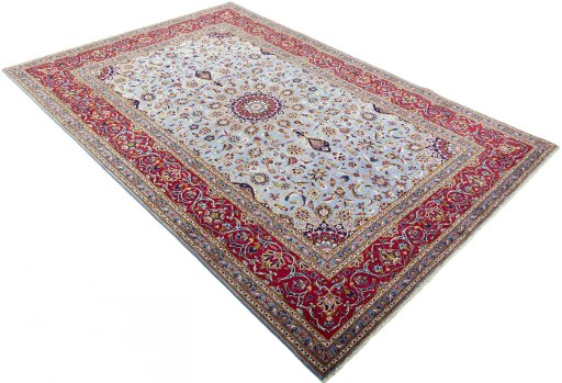 Close-up detail of 2000s Kashan rug from Iran / Persia showing Wool weave
