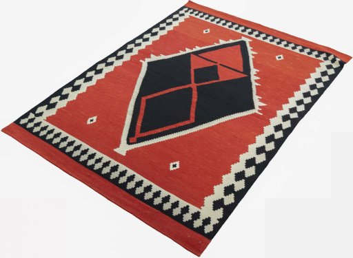 Corner detail of New Modern Design rug showing border pattern and Wool pile
