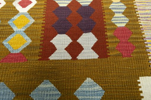 Backside of handmade New Kilim Dastan rug showing knot structure and weave density
