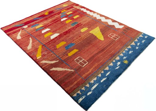 Close-up detail of 2000s Persian Gabbeh rug from Pakistan showing Wool weave