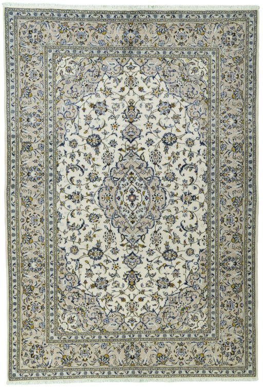Full view of 2000s Kashan rug from Iran / Persia, 292 × 202 cm in Beige tones