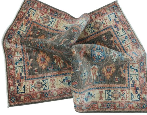 Full view of New Kazak rug from Pakistan, 143 × 98 cm in Gray tones