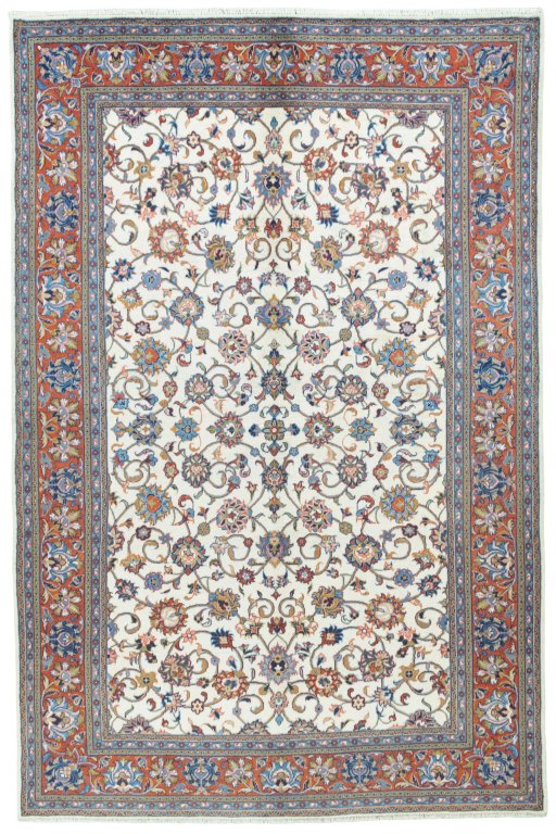 Full view of 2000s Sarough rug from Iran / Persia, 296 × 195 cm in Beige tones