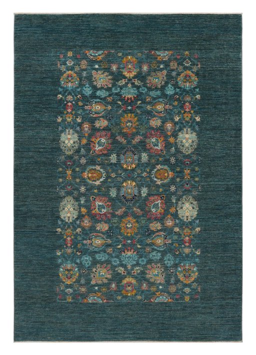 Full view of New Farahan rug from Pakistan, 236 × 168 cm in Green tones