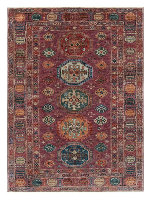 Full view of New Kazak rug from Pakistan, 206 × 146 cm in Red tones