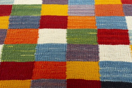 Backside of handmade New Kilim Sofre rug showing knot structure and weave density