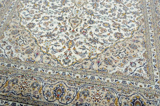 Close-up detail of 2000s Kashan rug from Iran / Persia showing Wool weave