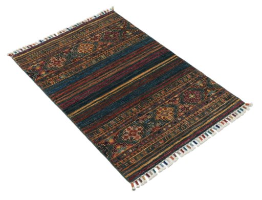 Corner detail of New Samarkand rug showing border pattern and Wool pile