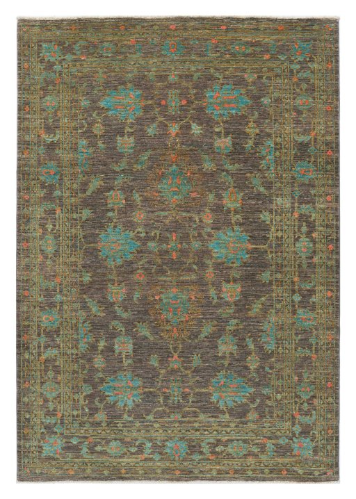 Full view of New Farahan rug from Pakistan, 205 × 144 cm in Brown tones