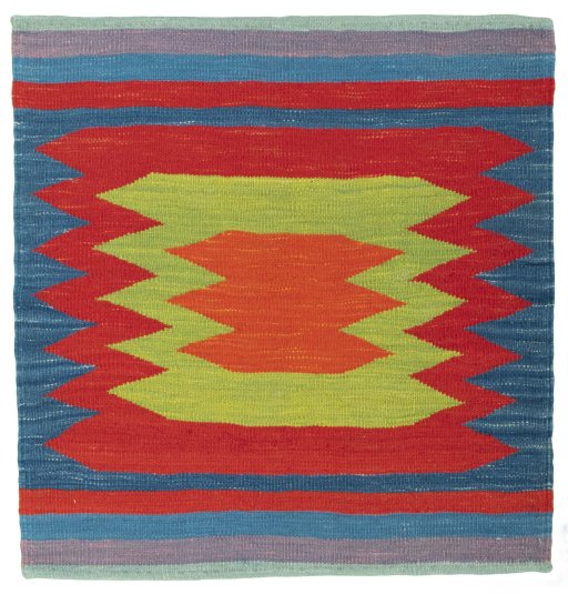 Full view of New Kilim Sofre rug from Turkey, 81 × 79 cm in Multi Color tones