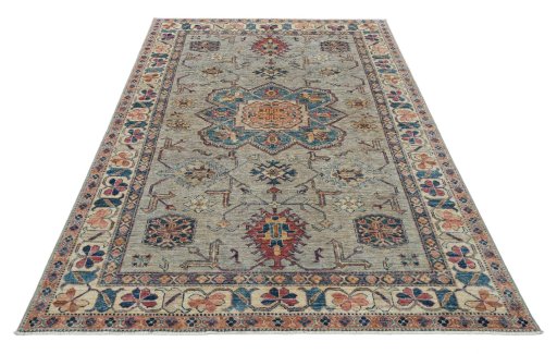 Surface texture of New Kazak rug with natural Wool and intricate pattern