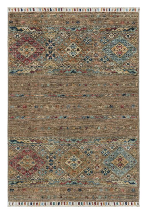 Full view of New Samarkand rug from Pakistan, 113 × 78 cm in Gray tones
