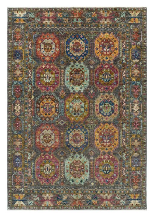 Full view of New Samarkand rug from Pakistan, 211 × 148 cm in Brown tones