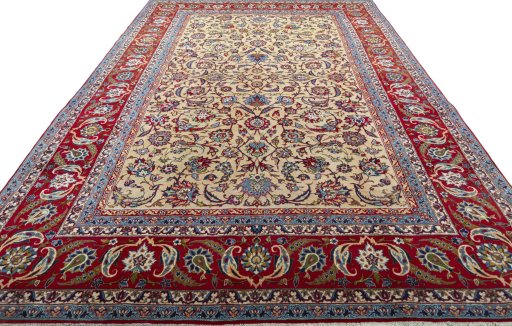 Surface texture of 1970s Kashan rug with natural Wool and intricate pattern