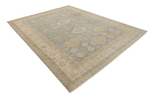 Corner detail of New Kazak rug showing border pattern and Wool pile