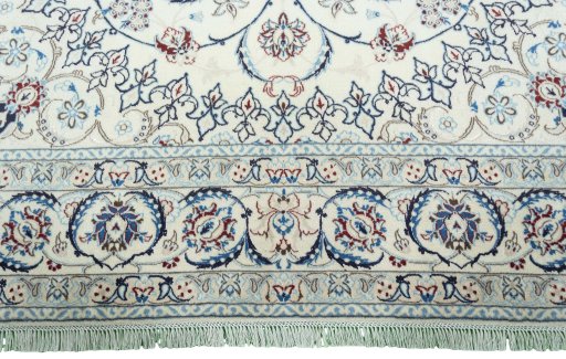 Full view of 2000s Nain rug from Iran / Persia, 348 × 250 cm in Beige tones