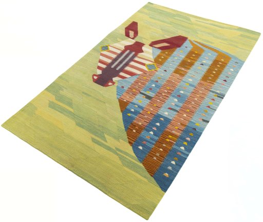 Corner detail of New Kilim Dastan rug showing border pattern and Wool pile