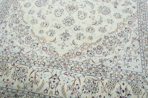 Close-up detail of 2000s Nain rug from Iran / Persia showing Wool weave