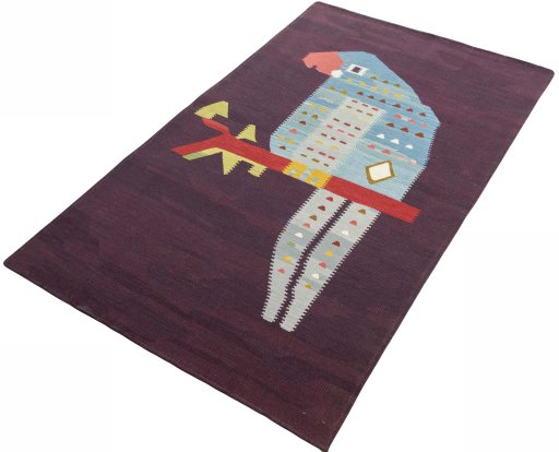 Corner detail of New Kilim Dastan rug showing border pattern and Wool pile
