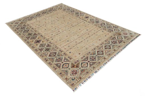 Corner detail of New Samarkand rug showing border pattern and Wool pile