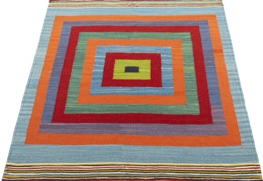 Close-up detail of New Kilim Sofre rug from Turkey showing Wool weave