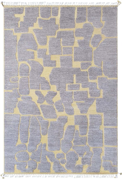 Full view of New Morocco rug from Pakistan, 302 × 203 cm in Gray tones